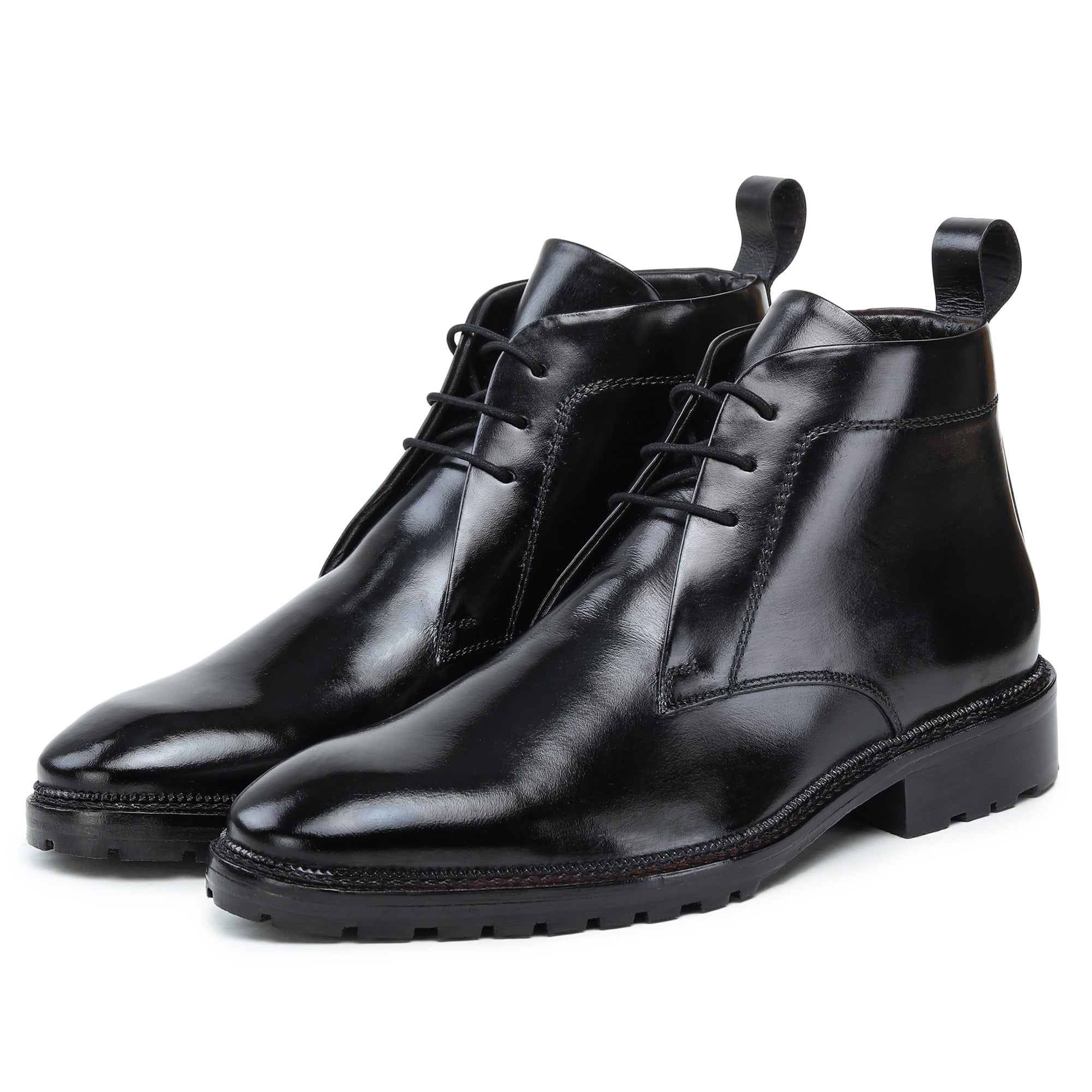Box-Calf Black Chukka | Shop Now | Stylish Men's Black Chukka Boots Black Box Calf & Dark Red Goodyear Welt - Leather Sole / Zurigo - Rounded Toe for