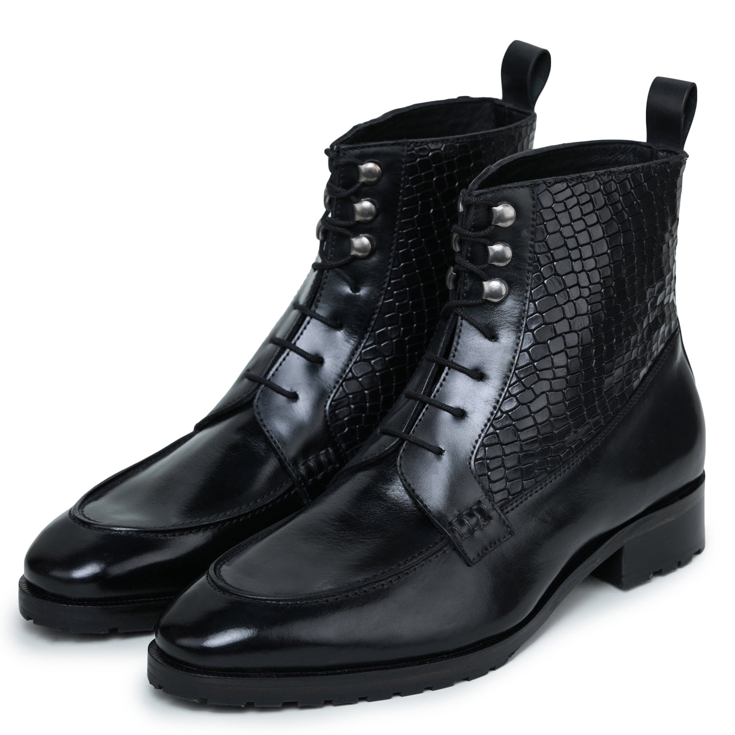 Derby Lace Up Boots - Black