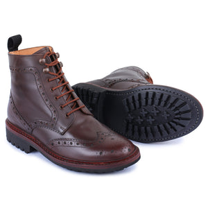 Goodyear Welted Wingtip Brogue lace Up Boots- Brown