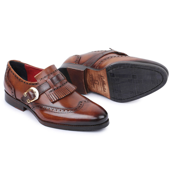 Wingtip Brogue Kiltie Monk Strap Shoes- Brown - Lethato
