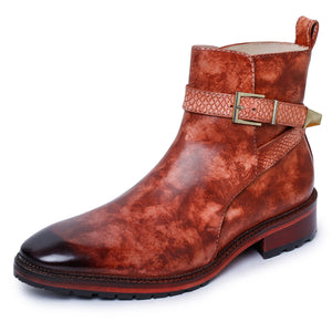 Mens Cross Strap Boots- Reddish Brown