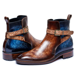 Mens Cross Strap Boots- Brown & Blue