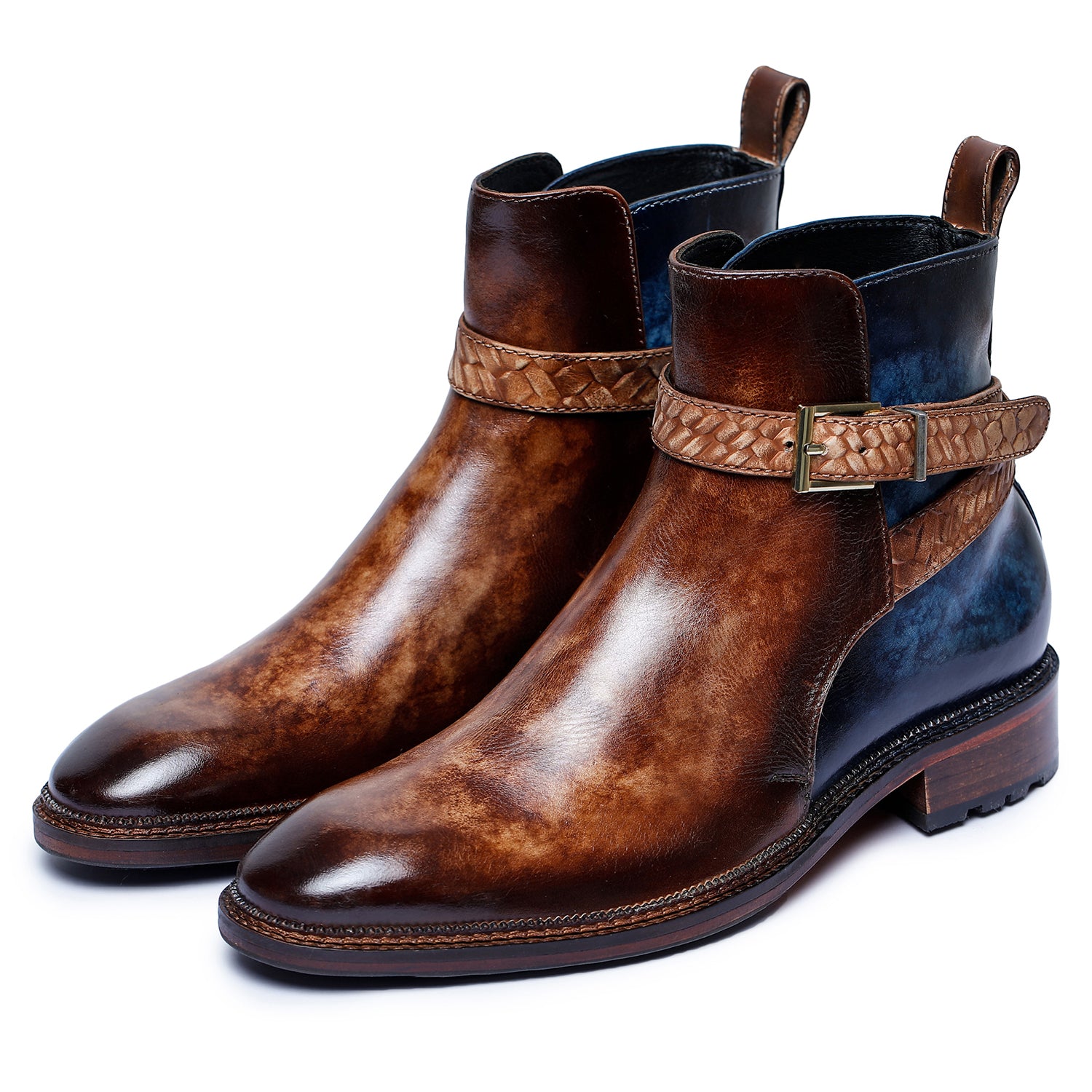 Men's Cross Strap Boots- Brown & Blue | Lethato STANDARD / US 13.5-14 / UK 13 / Brown & Blue Men's Cross Strap Boots- Brown & Blue | Lethato STANDARD / US 13.5-14 / UK 13 / Brown & Blue