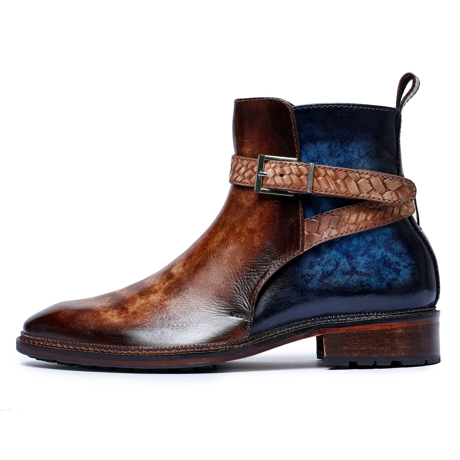 Men's Cross Strap Boots- Brown & Blue