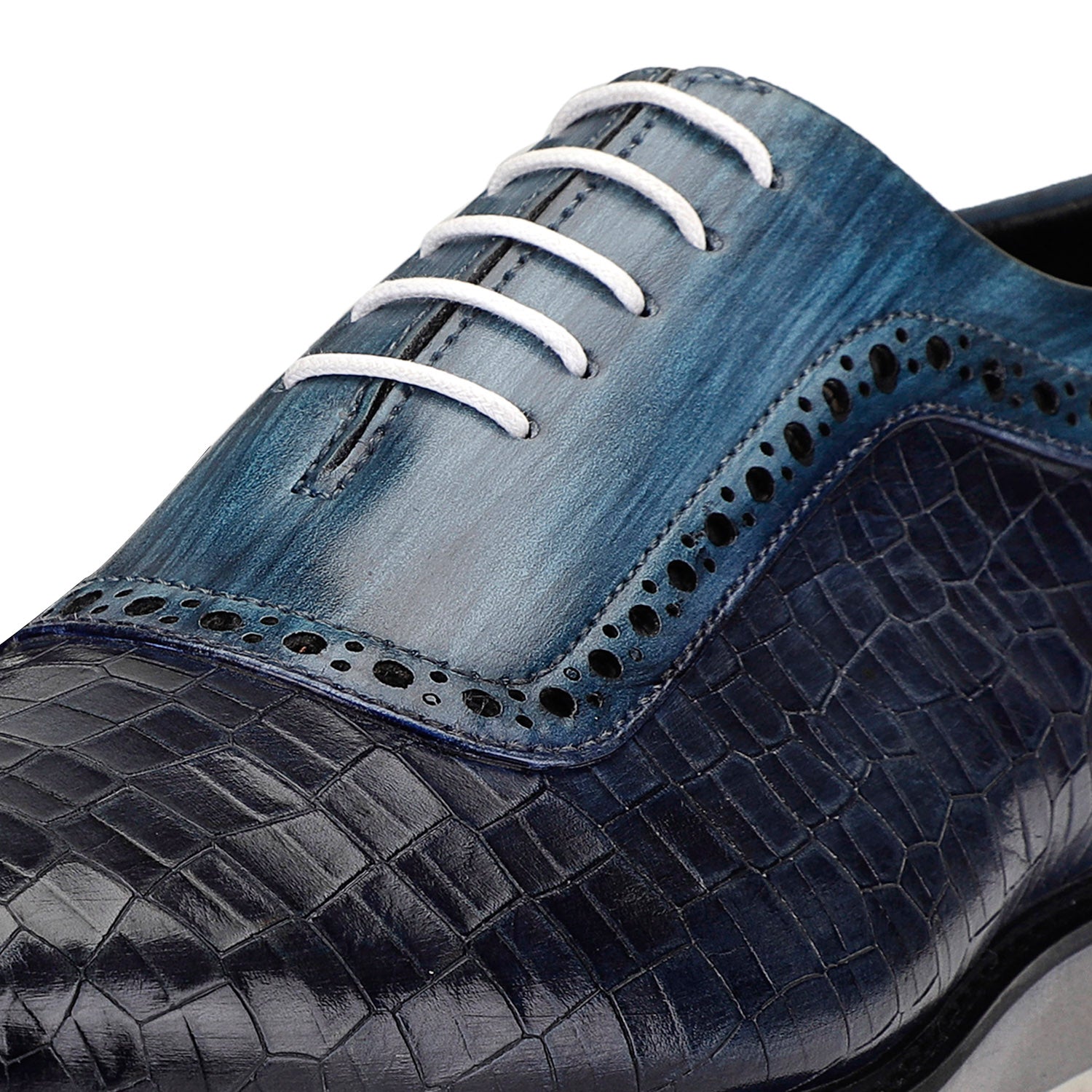Men Navy Blue Crocodile Shoes, Crocodile Textured Leather for Mens USA 13
