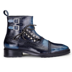 Cap Toe Lace up Boots - Navy