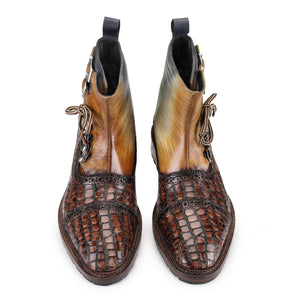 Cap Toe  Lace up Boots - Croc Brown