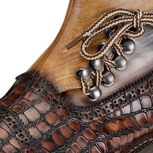 Cap Toe  Lace up Boots - Croc Brown