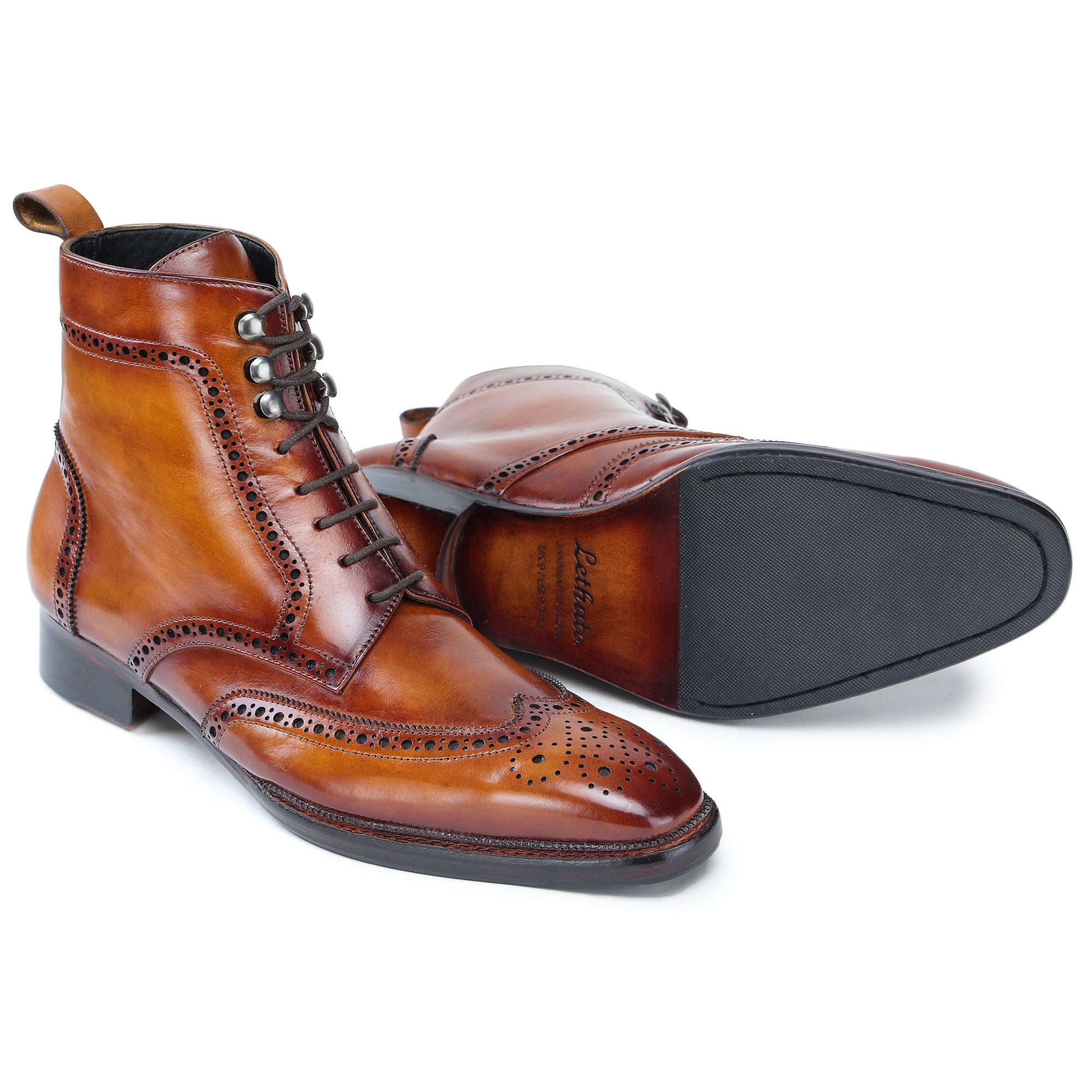 Wingtip Lace Up Boots- Tan by Lethato STANDARD / US 10.5-11 / UK 10 / Tan Wingtip Lace Up Boots- Tan by Lethato STANDARD / US 10.5-11 / UK 10 / Tan