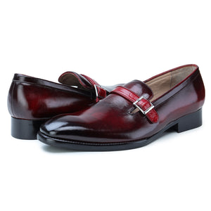 Single Monk Strap Loafers - Wine Red