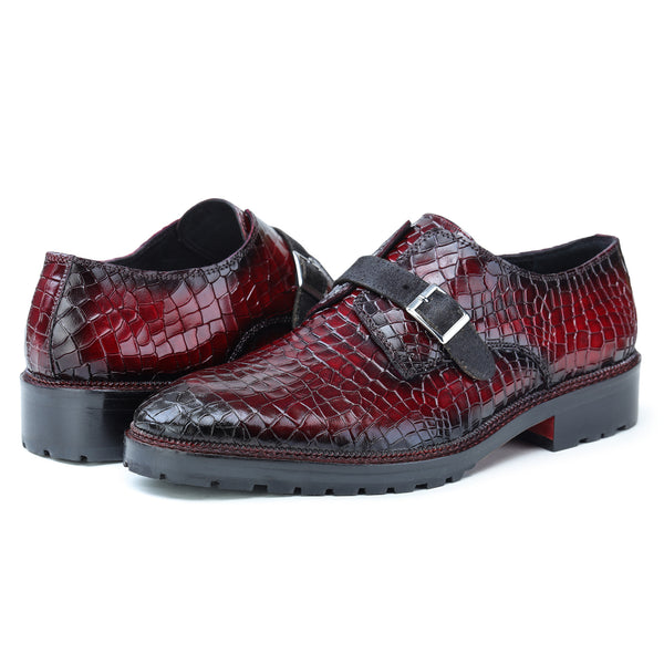 Single Monk Strap - Croc Wine Red by Lethato