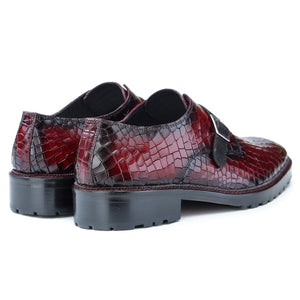 Single Monk Strap - Croc Wine Red