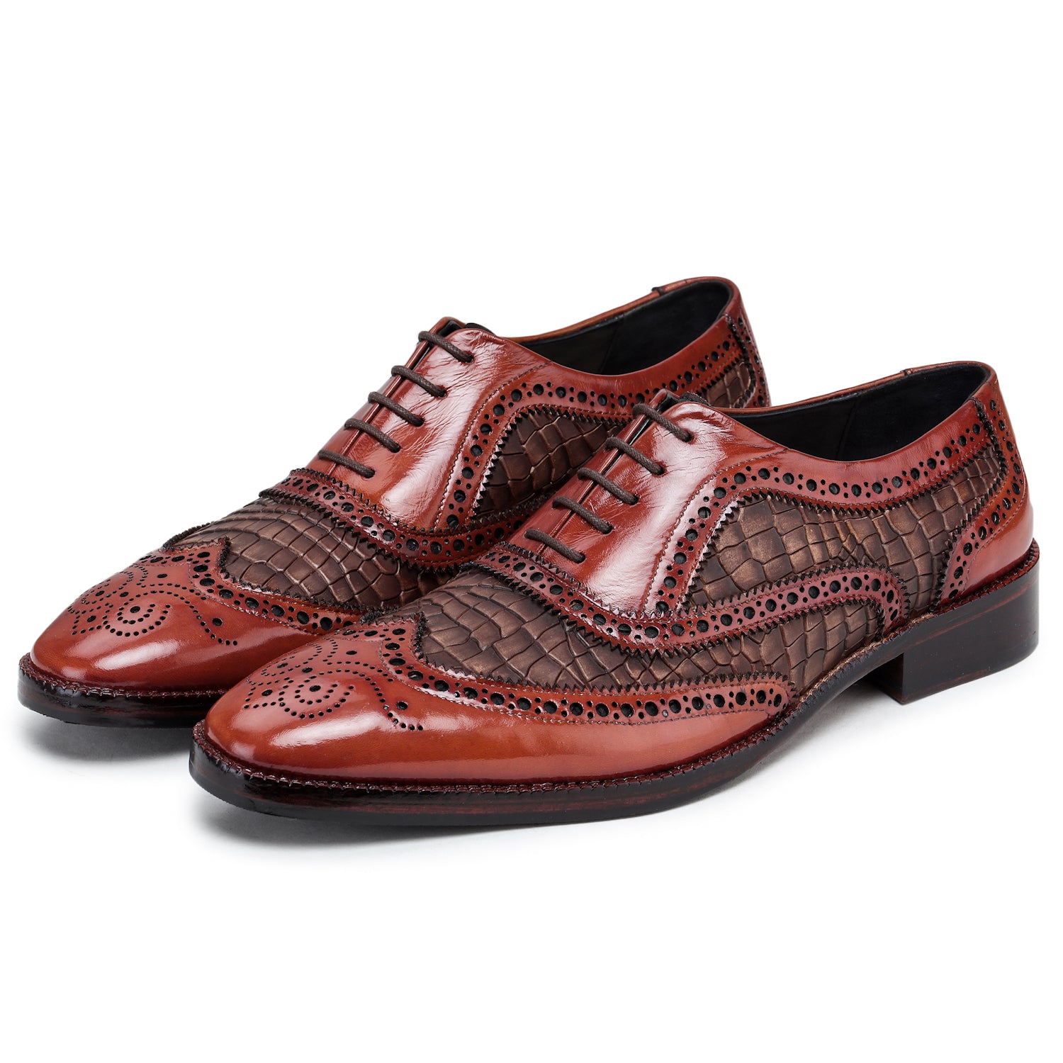 Mens cognac wingtip hot sale dress shoes