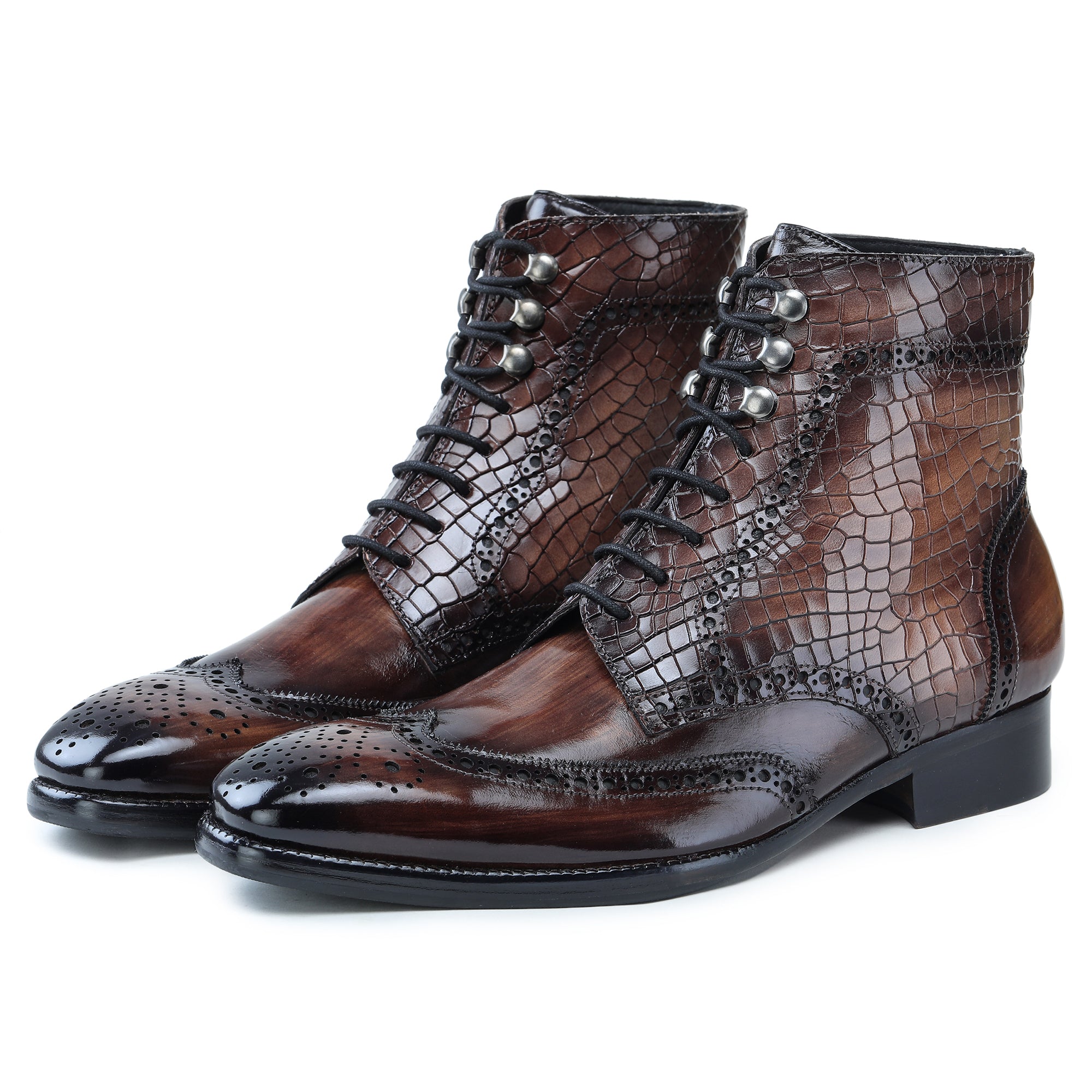 Wingtip Lace Up Boots- Croc Brown by Lethato STANDARD / US 11.5-12 / UK 11 / Croc Brown Wingtip Lace Up Boots- Croc Brown by Lethato STANDARD / US 11.5-12 / UK 11 / Croc Brown